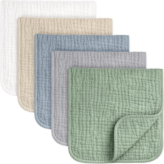 KeaBabies Organic Muslin Burp Cloths Baby Boy, Girl – 5-Pack 100% Cotton Muslin Burping Cloths for Babies, Newborn, 21x10 Large & Absorbent Spit Up Rags, Baby Washcloth, Infant Towels (Slate)