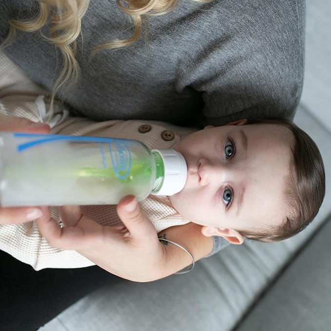 Dr. Brown's Anti-Colic Options+ Narrow Glass Baby Bottle with Level 1 Slow Flow Nipple, BPA-Free, 8 oz/250 mL, 0m+, 2-Pack + Mint Bottle Sleeve