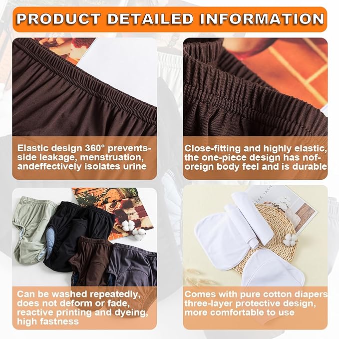 Adult Cloth Diaper, Soft Cloth Diapers Nappy Care Incontinence Care Panties, Reusable Cloth Diaper Cover Washable Underwear, Adult Reusable Pure Cotton Diapers,4 Pieces,L