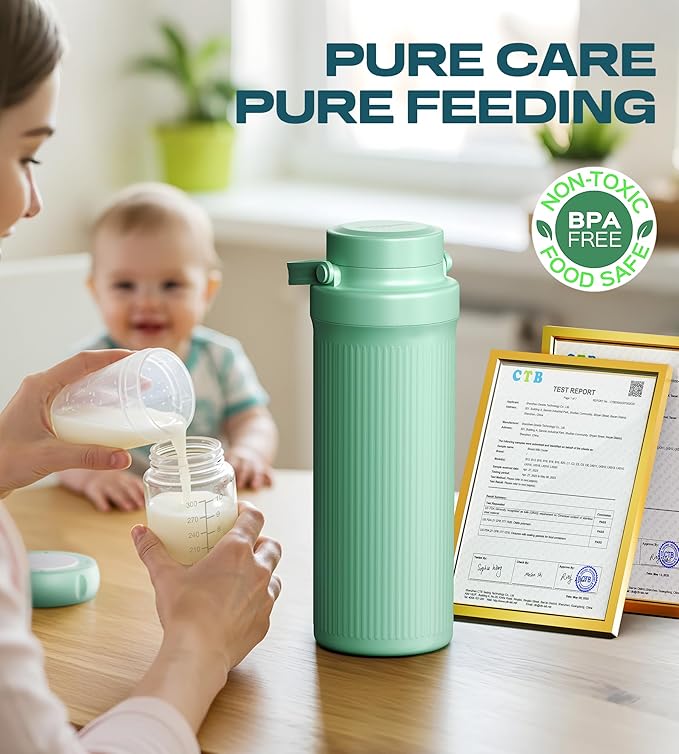 22oz Breast Milk Cooler Bottle for Travel & Outdoor Use, Portable Breastmilk Chiller with 24-Hour 360° Cooling, Larger Capacity with 2 Baby Bottles for Breast Milk Storage
