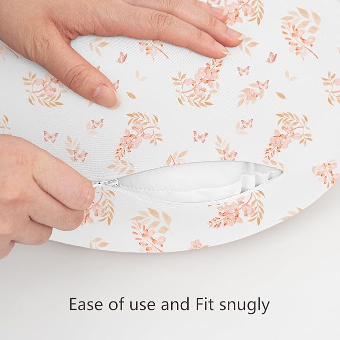 Susurration 2 Pack Nursing Pillow Cover,Ultra Soft and Stretchy Compatible with Boppy Breastfeeding Pillow,Comfortable and Skin-Friendly Slipcovers for Newborn Boys & Girls(Orange Flowers)