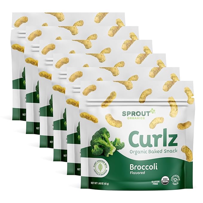 Sprout Organic Baby Food, Stage 4 Toddler Snacks, Broccoli Plant Power Curlz, 1.48 Ounce -Pack of 6 (Packaging May Vary)