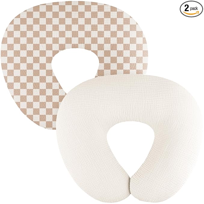 MairMore 2-Pack Muslin Nursing Pillow Covers, Breathable 100% Cotton Breastfeeding Pillow Slipcovers for Standard Nursing Pillows, Soft Covers for Baby Girls and Boys with Zipper