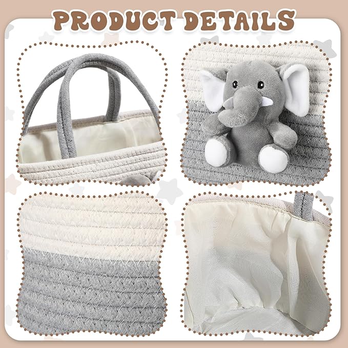 FoldTier Elephant Diaper Caddy Organizer Elephant Cart Storage for Nursery with Handle Baby Shower Basket Gift Baby Bath Caddy for Diapers Wipes Basket for Nursery(X-Large)