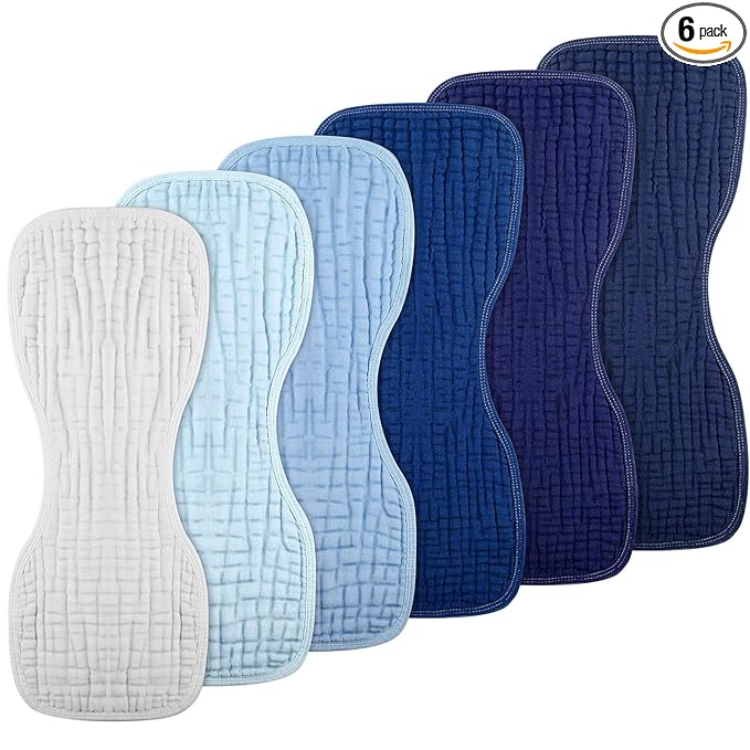 Frienda 6 Pieces Baby Muslin Burp Cloths Large 9 x 20 Inch 6 Layer Burp Cloth Multi Colors Muslin Washcloths Diapers Newborn Face Towels for Baby Boy Girl Unisex(Blue Series)