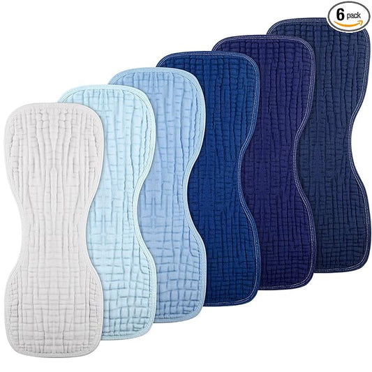 Frienda 6 Pieces Baby Muslin Burp Cloths Large 9 x 20 Inch 6 Layer Burp Cloth Multi Colors Muslin Washcloths Diapers Newborn Face Towels for Baby Boy Girl Unisex(Blue Series)