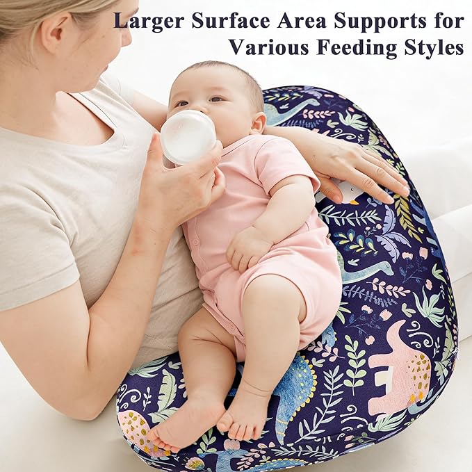 Pea Pod Nursing Pillow Cover 2 Pack Soft Stretchy Nursing Cover for New-Designed Breastfeeding Pillow, Removable Feeding Slipover for Baby Boy and Girls, Cute Dinosaur Pattern