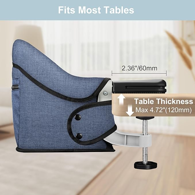 Hook On High Chair with Detachable Tray, Portable Foldable Clip On Baby Travel High Chair, Lightweight Feeding Seat with Storage Bag, BPA-Free Safety Harness for Home Restaurant (Navy)