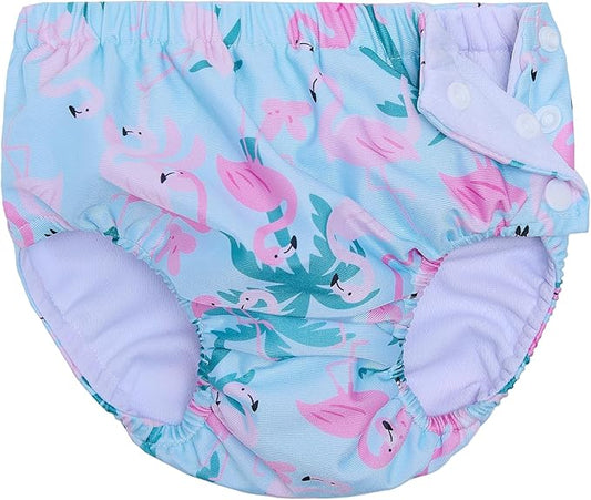 Baby Newborn Reusable Swim Diapers Infant Unisex Washable Swim Diaper Toddler Swimming Diapers Flamingo, 3-6 Months