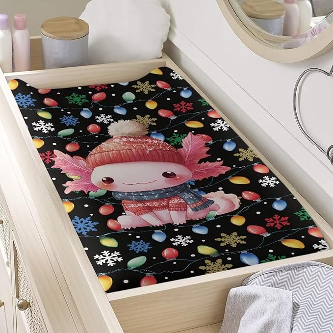 Christmas Changing Pad Cover for Baby Boys Girls, Axolotl Diaper Changing Table Covers Black Changing Table Sheets Fit Most 32''x16'' Baby Changing Pads Nursery Decor