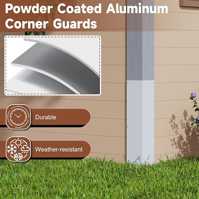 BJADE'S Aluminum Siding Corners Metal Corner Guards for Vinyl Siding,Outside Weed Whacking Protection，3 3/8'' x 3 3/8'' x 15 3/4'',2 Pack