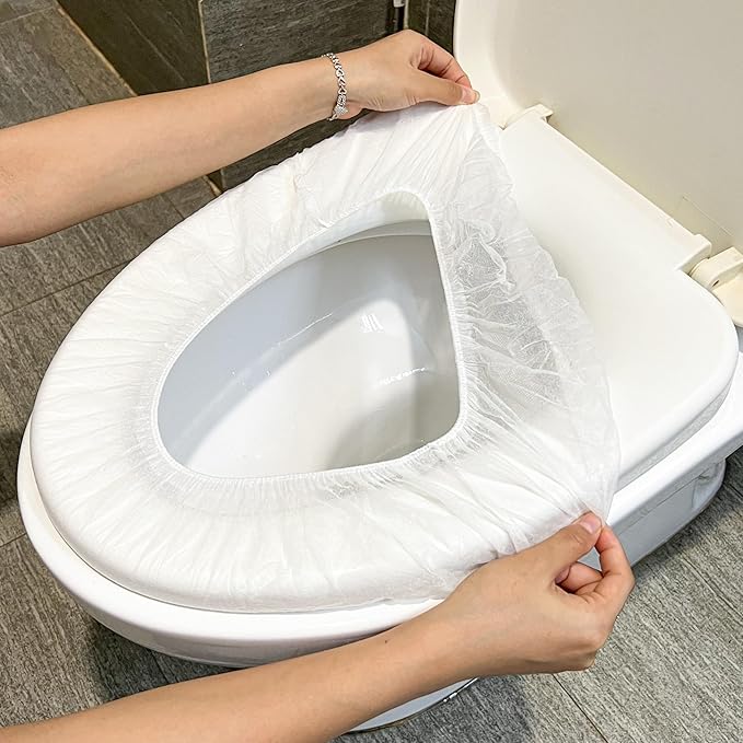20PCS Plastic Toilet Seat Cover Cushion Protector Mat Large Pack, White Disposable Non-Woven Portable Little Individual Single Package for Adult Home Travel Children Training Environmental Protection