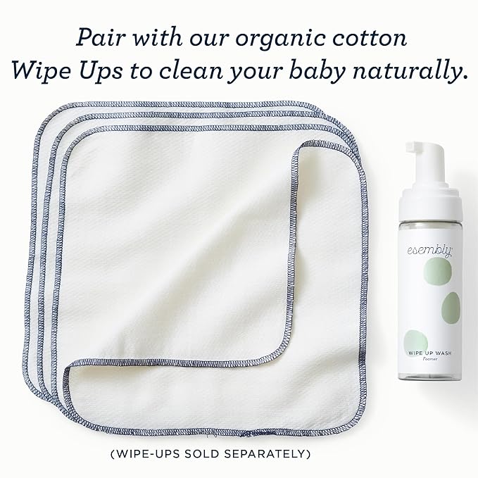 Esembly Wipe Up Wash Bundle, Organic No-Rinse Foaming Solution for Reusable Baby Cloth - Fragrance Free - Includes Refillable Foamer Bottle and 8oz Concentrate