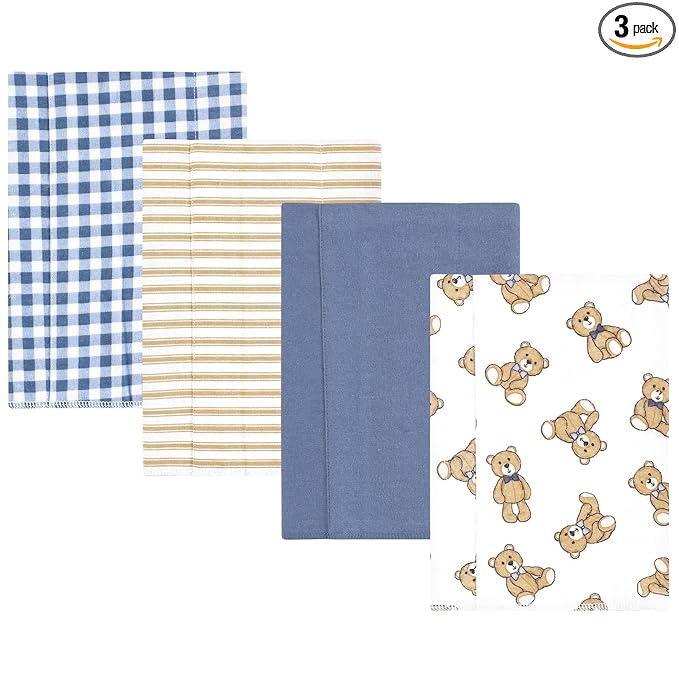 Hudson Baby Unisex Baby Cotton Flannel Burp Cloths, Gentleman Bear, One Size