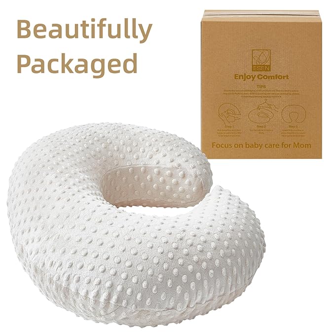 ESEN Nursing Pillow and Body Positioner for Breast Feeding and Bottle Feeding, Ultra Soft Baby Breastfeeding Pillows with Removable Nursing Pillow Cover for More Support for Mom and Baby (Beige)