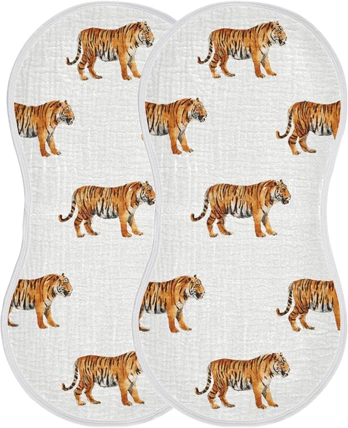 Tropical Tigers Animal Grey Burp Cloths Baby Boys Girls Absorbent Soft Cotton Burping Cloths Rags, 2 Pack