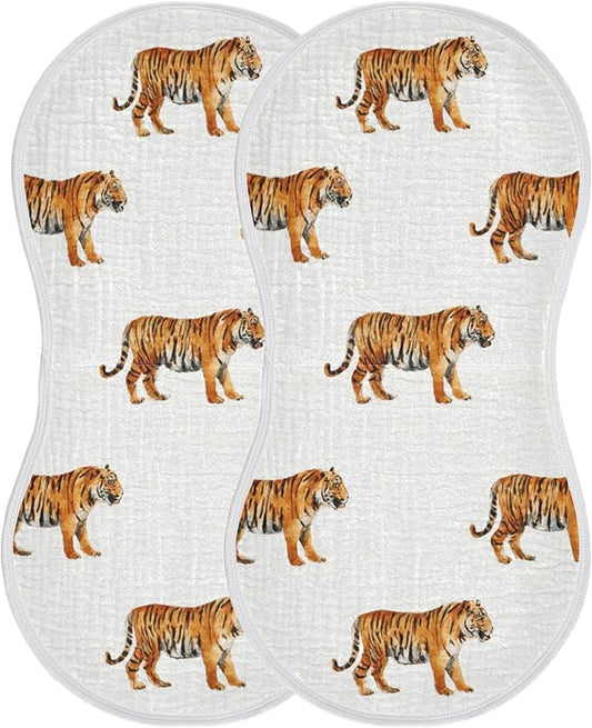 Tropical Tigers Animal Grey Burp Cloths Baby Boys Girls Absorbent Soft Cotton Burping Cloths Rags, 2 Pack