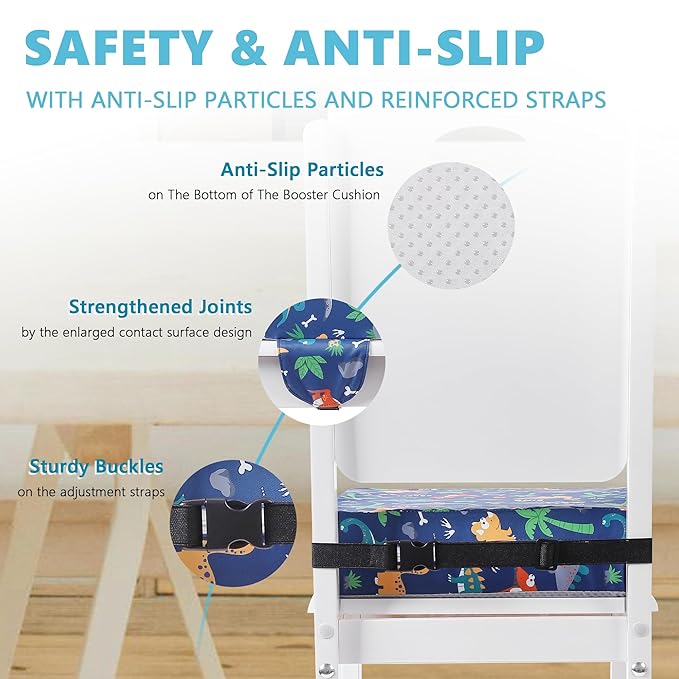 Booster Seat for Kitchen Chair, Toddler Booster Seats for Dining Table with Adjustable Straps Portable for Travel Camping Eating, Booster Cushion for Table for Baby Child Infant Kid Boy Girl