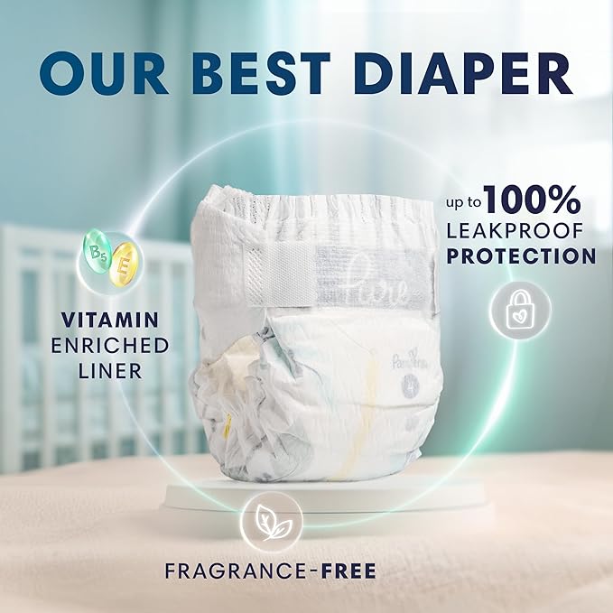 Pampers Baby Diapers - Pure Protection - Size 6, 72 Count, for up to 100% Leakproof, Premium Plant-based Skin Protection
