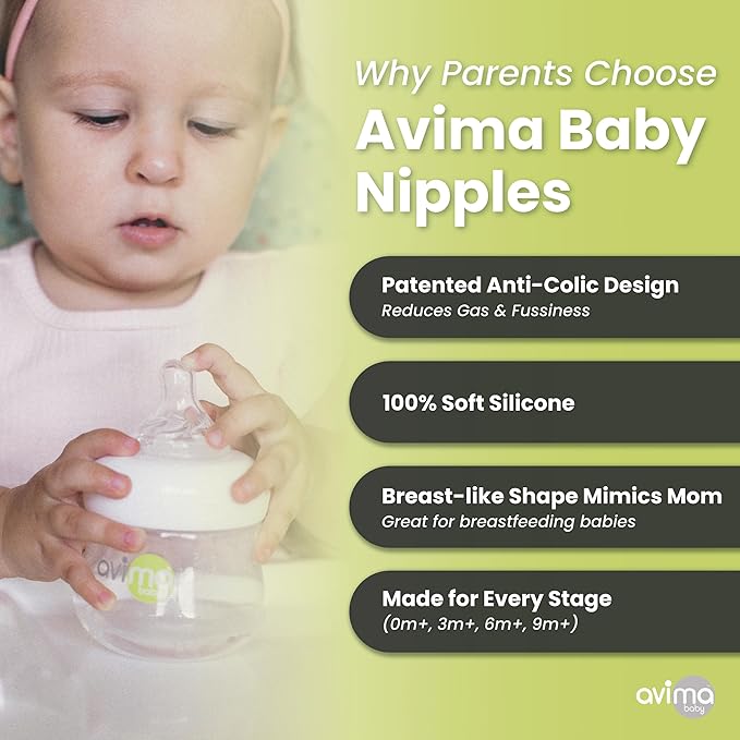 Avima Baby Anti Colic Nipples for Wide Neck Bottles, Silicone Breast Like Nipples - 0 to 12+ Months (Pack of 6) (Medium Flow)