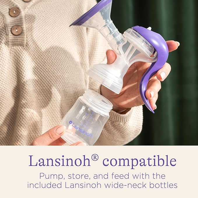 Lansinoh Manual Breast Pump, Hand Pump with Comfortable Flange, Includes 5oz Baby Bottle with Slow Flow Nipple, Breastfeeding Essentials (Pack of 6)