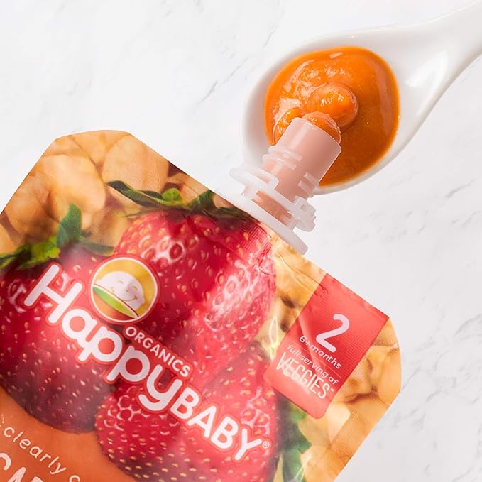 Happy Baby Organics Clearly Crafted Stage 2 Baby Food Carrots, Strawberries & Chickpeas, 4 Ounce Pouch (Pack of 16)