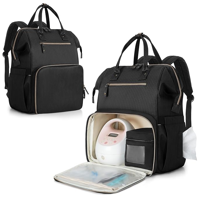 Damero Breast Pump Backpack Compatible with Spectra S1, S2, Medela and Cooler Bag, Breast Pump Bag with Laptop Sleeve, Breast Pump Carrying Diaper Bag for Working Moms, Black