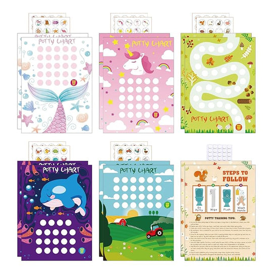 Adullpony Potty Training Chart Potty Training Sticker Chart – 5 Fun Styles Potty Sticker Chart with Rewards for Toddlers Girls, Motivational Potty Training Rewards for Kids
