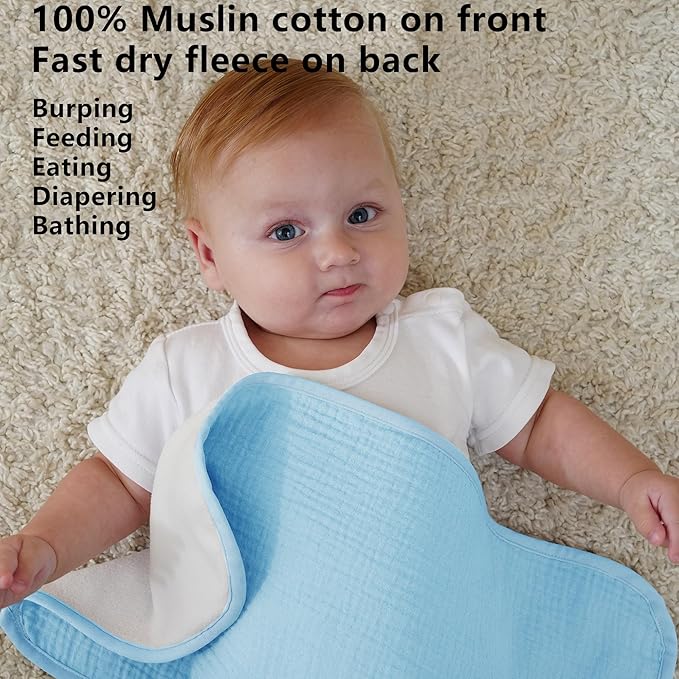 Baby Muslin Burp Cloths 20x10in - Ultra Soft & Absorbent, Neutral Colors, Reusable Burp Cloths for Baby Boys & Girls – Newborn Essentials for Drooling & Burping 4Pack(Blue)