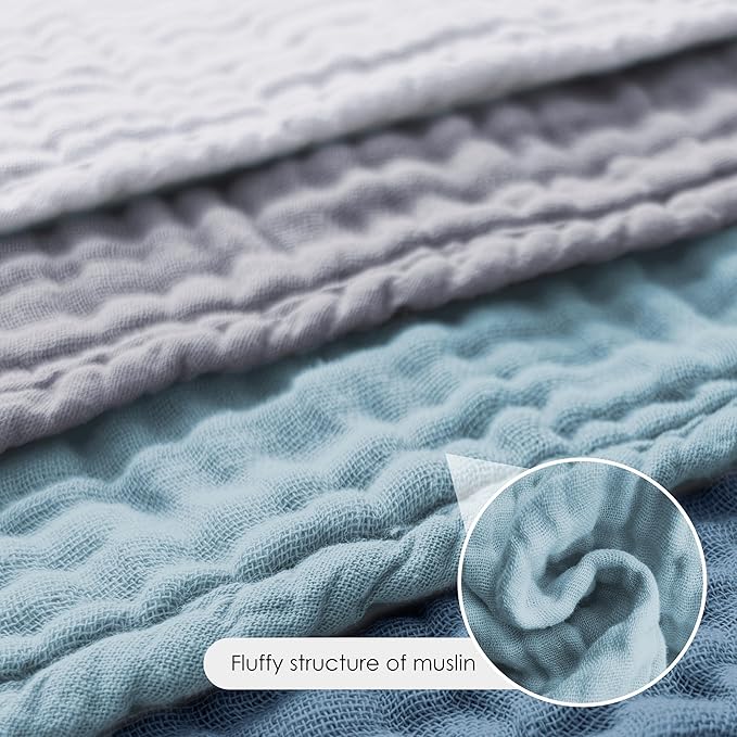 12 Pack Muslin Burp Cloths - Large 20" x 10", Ultra Absorbent 100% Cotton for Baby Drool and Messes - Soft, Gentle Baby Burp Rag for Boys & Girls -Slate, Grey, Navy Series