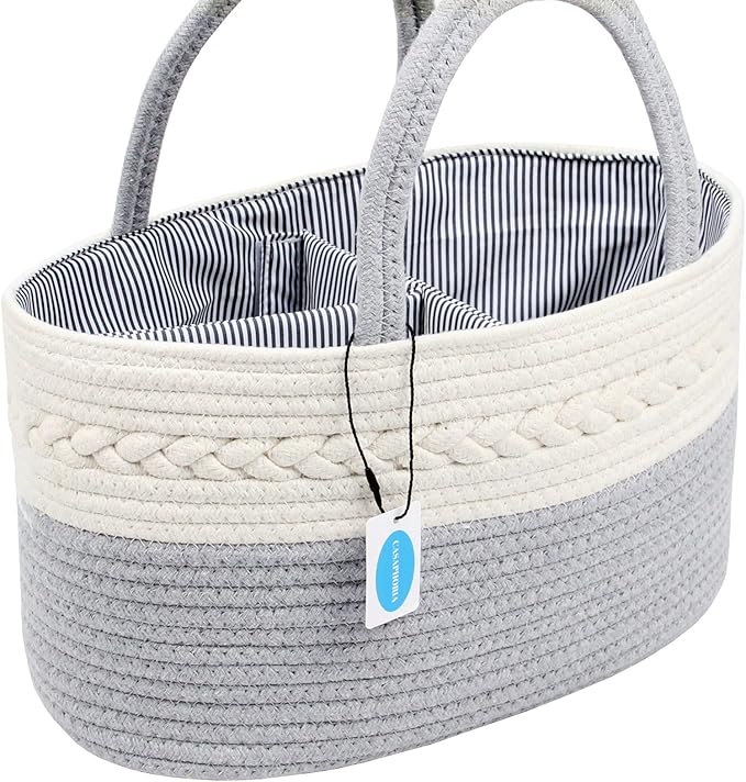 Casaphoria Caddy Organizer - Cotton Rope Basket with Removable Inserts, Soft Storage Caddy for Gifts, Cream and Gray