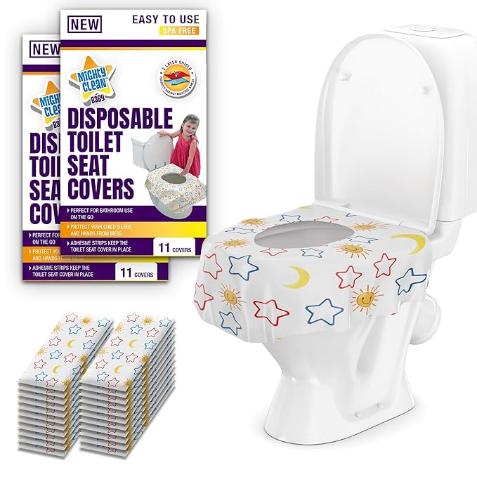 Mighty Clean Baby 22-Pack Disposable Toilet Seat Covers - XL Waterproof Potty Covers for Toddlers, Kids & Adults - Travel, Public Restrooms, Airplane, Potty Training
