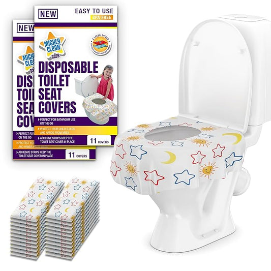 Mighty Clean Baby 22-Pack Disposable Toilet Seat Covers - XL Waterproof Potty Covers for Toddlers, Kids & Adults - Travel, Public Restrooms, Airplane, Potty Training