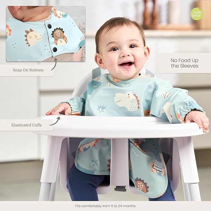 Waterproof Smock Baby Bibs for Eating (Boy or Girl 6-24 Months) - Toddler Long Sleeve Bib for Baby Led Weaning