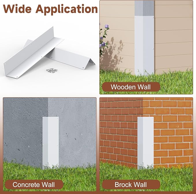 BJADE'S Aluminum Siding Corners Metal Corner Guards for Vinyl Siding,Outside Weed Whacking Protection，3 3/8'' x 3 3/8'' x 15 3/4'',2 Pack