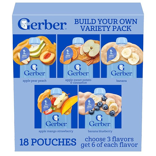 Gerber Stage 2 Baby Food, Fruit or Fruit and Veggie Puree Pouches, Build Your Own Variety Pack, Baby Food Pouches, 18-Pack