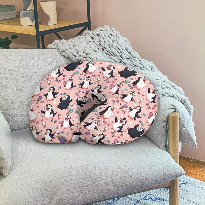 Cute Cartoon Penguin Pillow Cover for Newborn Feeding Pillow Cover U-Shaped Breastfeeding Pillow Case Hidden Zipper Design Soft and Skin-Friendly