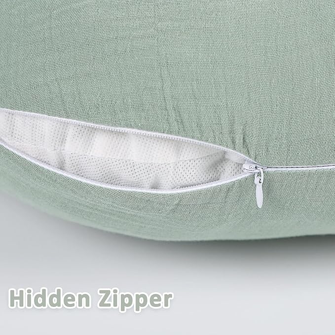 DILIMI Muslin Nursing Pillow Cover 2 Pack, Removable Nursing Cover for Breastfeeding Pillows, Ultra Soft Comfortable Slipcover for Baby Girl and Boy, Green and Checkered