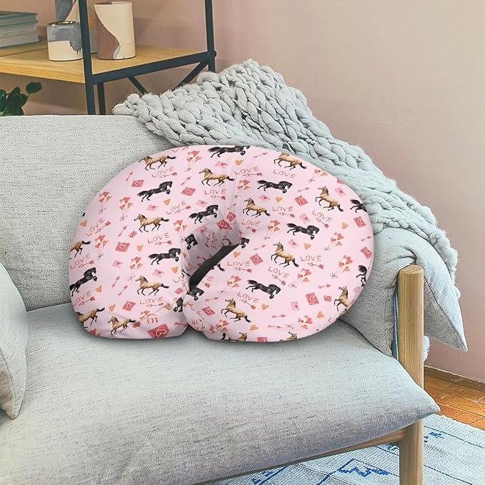 Horse Nursing Pillow Cover for Baby Girls Boys Newborn U-Shaped Breastfeeding Pillowcase Love Arrow Nursing Pillow Slipcovers Fits The Original Support Pillow Pink