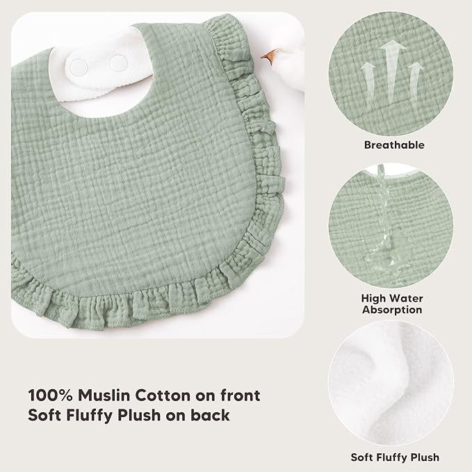 Bearmoss 8 Pack Muslin Baby Bibs for Drooling and Teething, Soft Bibs for Girls, Boys, Newborn