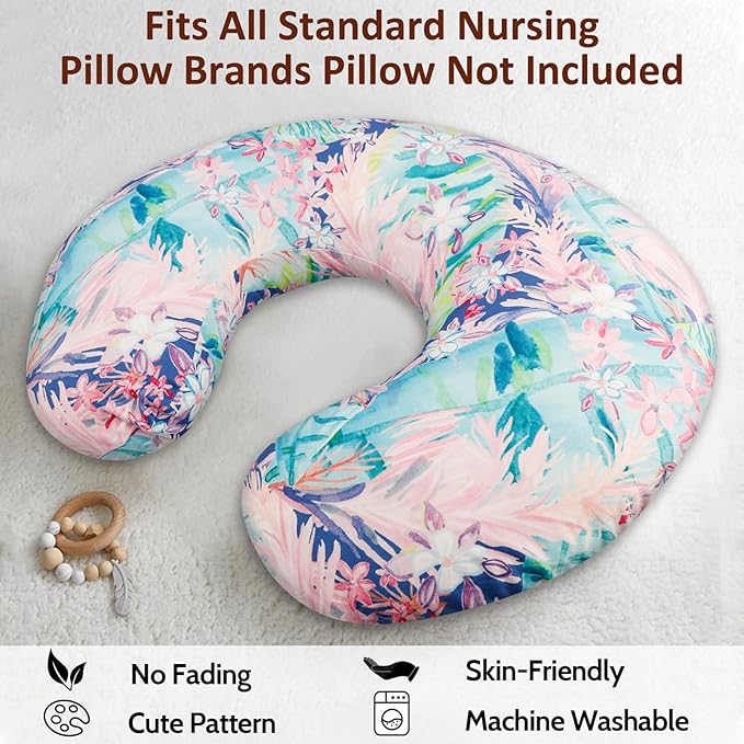 SWESEN 2 Pack Nursing Pillow Cover for Baby Girls, Breastfeeding Pillow Slipcover, Soft Stretchy Snug Fits On Infant Nursing Pillow, Machine Washable & Breathable, Floral