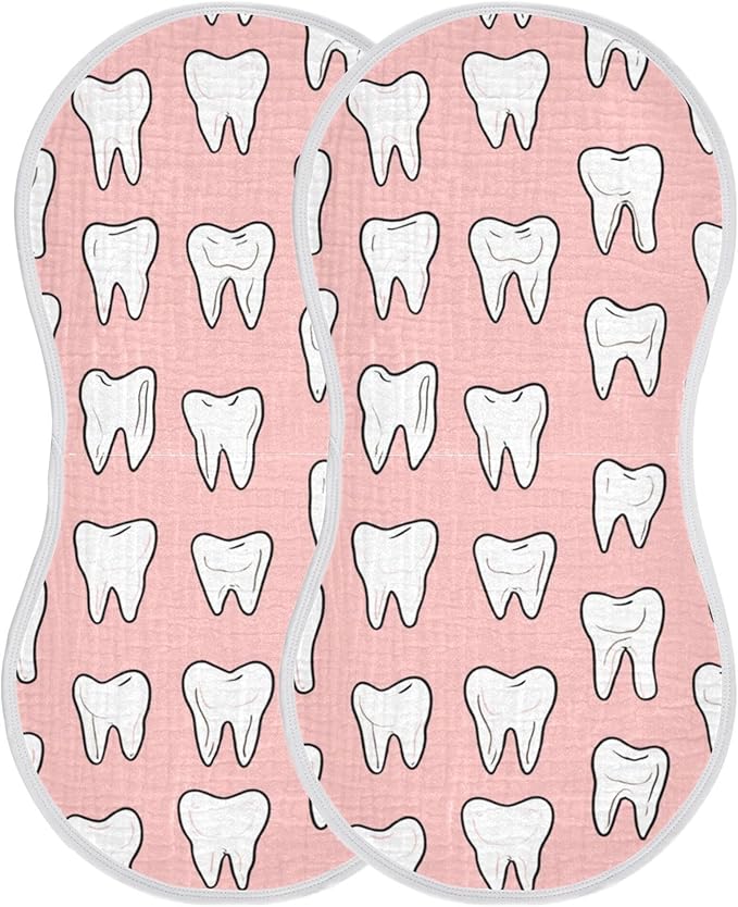 Cute Dental Teeth Burp Cloths Baby Boys Girls Absorbent Soft Cotton Burping Cloths Rags, 2 Pack