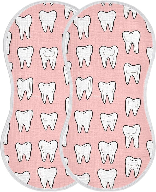 Cute Dental Teeth Burp Cloths Baby Boys Girls Absorbent Soft Cotton Burping Cloths Rags, 2 Pack