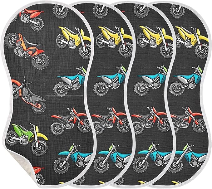 Motocross Dirt Bike Black Burp Cloths Baby Boys Girls Absorbent Soft Cotton Burping Cloths Rags 4 Pack
