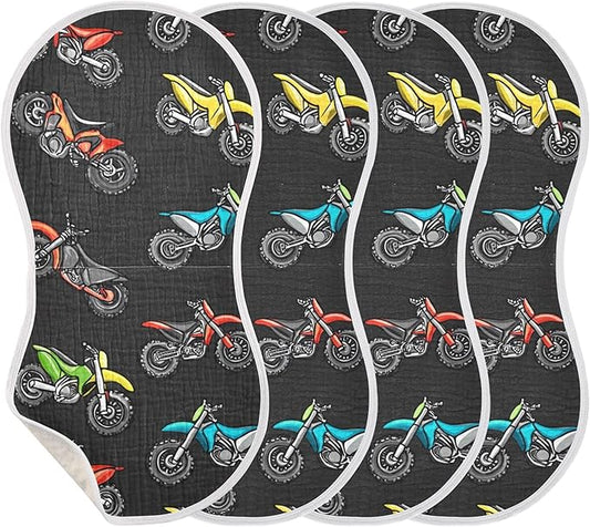 Motocross Dirt Bike Black Burp Cloths Baby Boys Girls Absorbent Soft Cotton Burping Cloths Rags 4 Pack
