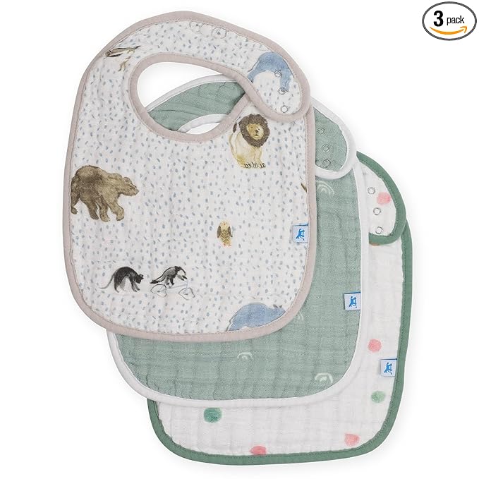 Little Unicorn Muslin Baby Bibs | Adjustable as Baby Grows | Soft Absorbent Muslin Fabric | For Eating, Drooling, Teething (Party Animals)