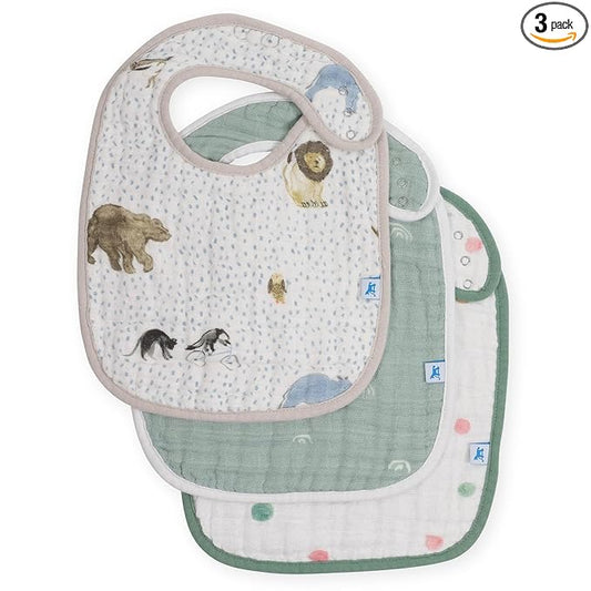 Little Unicorn Muslin Baby Bibs | Adjustable as Baby Grows | Soft Absorbent Muslin Fabric | For Eating, Drooling, Teething (Party Animals)