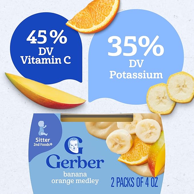 Gerber Stage 2 Baby Food, Banana Orange Medley Puree Tub, No Artificial Colors or Flavors, Baby Puree, 16-Pack