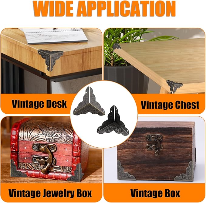 36 PCS Stair Dust Inner Corners for Wooden Steps, 35mm Antique Decorative Corner for Jewelry Box, Vintage Edge Guard with Screws (Bronze)
