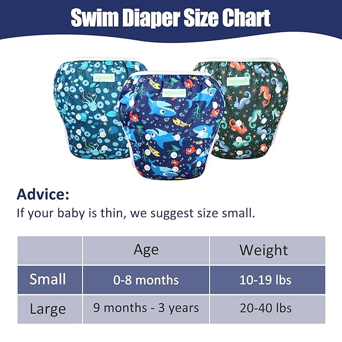 wegreeco Baby & Toddler Snap One Size Adjustable Reusable Baby Swim Diaper (Marine Horse, Large, 3 Pack)